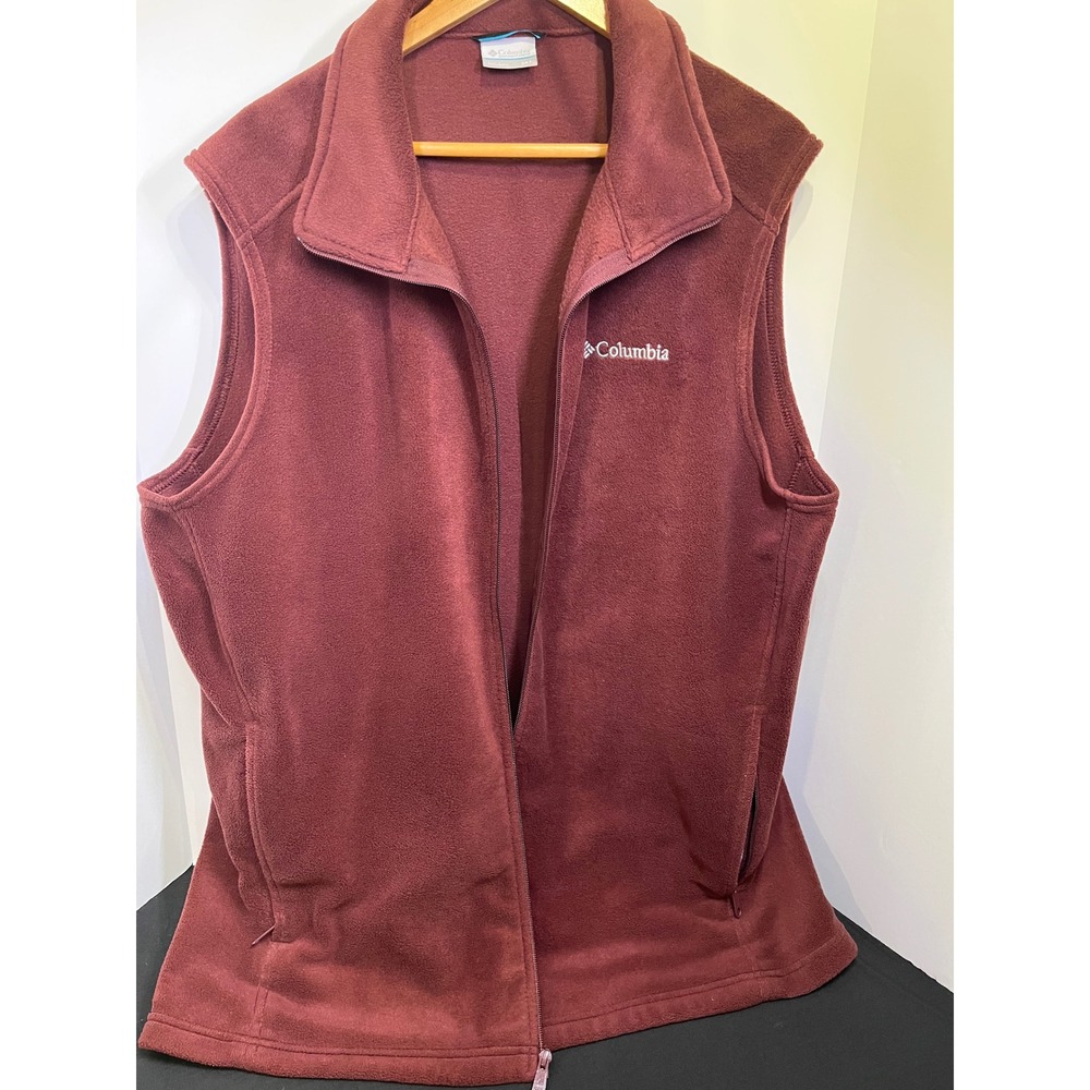 Columbia Womens Fleece Vest Burgundy Maroon Full Zip Mock Neck Pockets 2XT